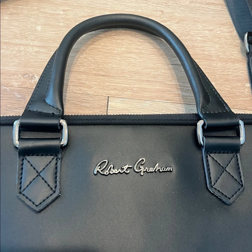 Robert Graham Black Leather Acadia Laptop Bag Sleek Professional Design - Picture 3 of 13